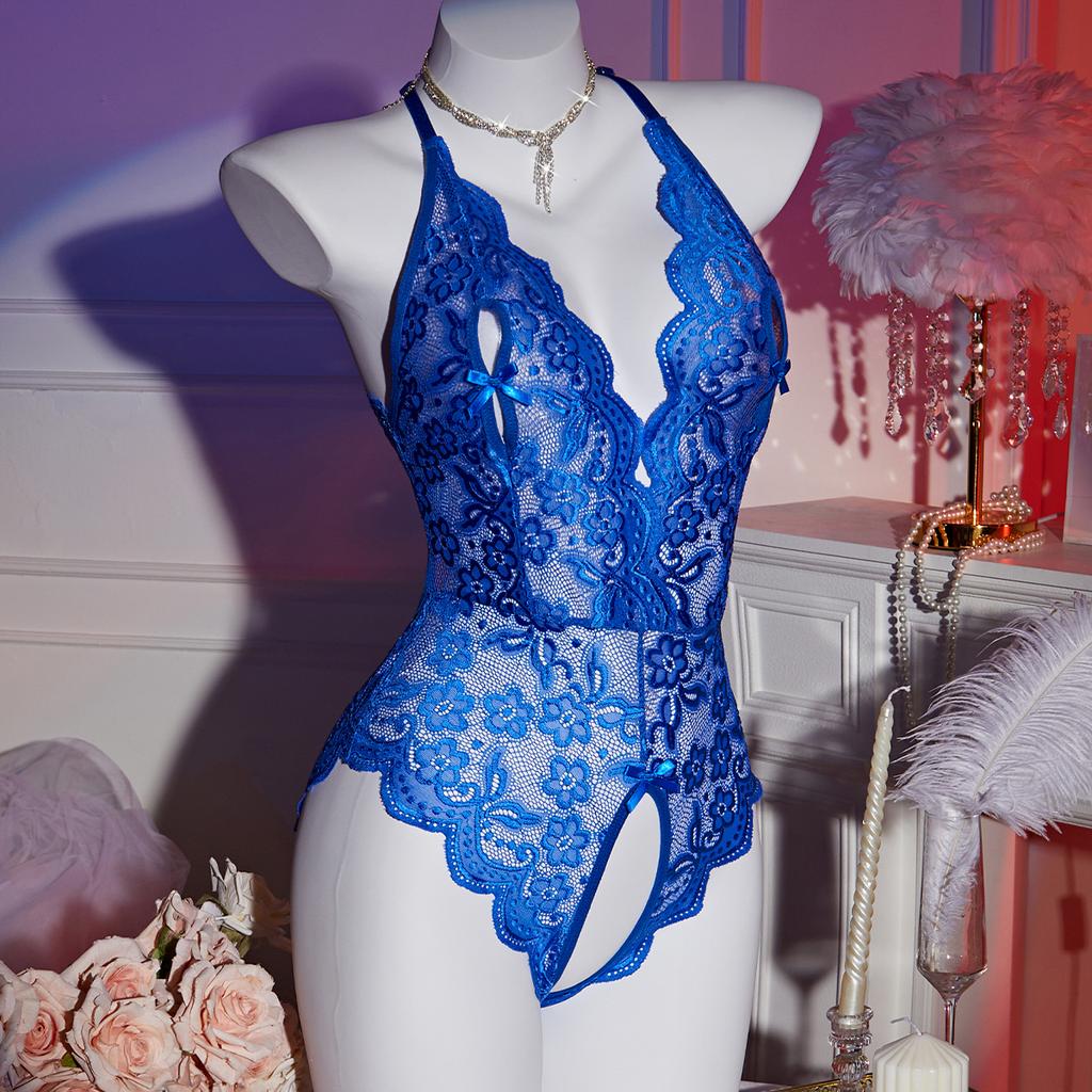 Sexy Underwear Woman Crotchless Deep-V Bow Bodysuit Lingerie Erotic Backless Sleepwear Hollow Bra Valentine's Day Dress For Sex