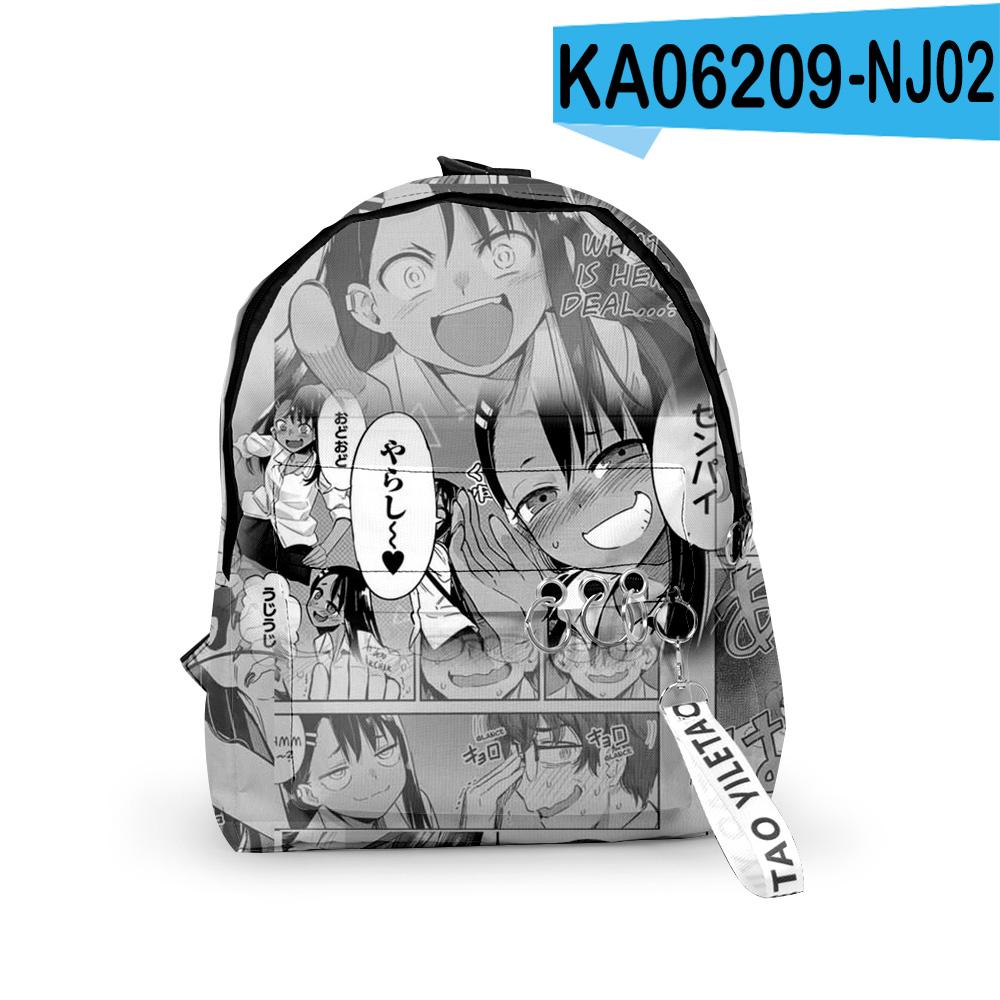Popular Cool Nagatoro Notebook Backpack Boys/Girls Pupil School Bags 3D Print Keychains Oxford Waterproof Cute Small Backpacks
