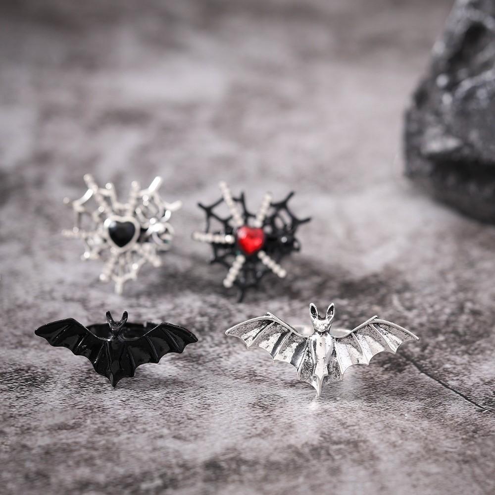 Dark Fashion Spider Web Heart Ring Zinc Zinc Alloy Halloween Opening Ring Gothic Bat Ring  Cosplay Jewelry