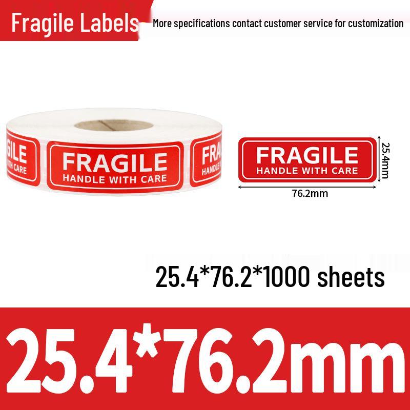 Easy Tear Fragile Label Stickers - English & Chinese Warning on Coated Paper, Anti-Tear Design