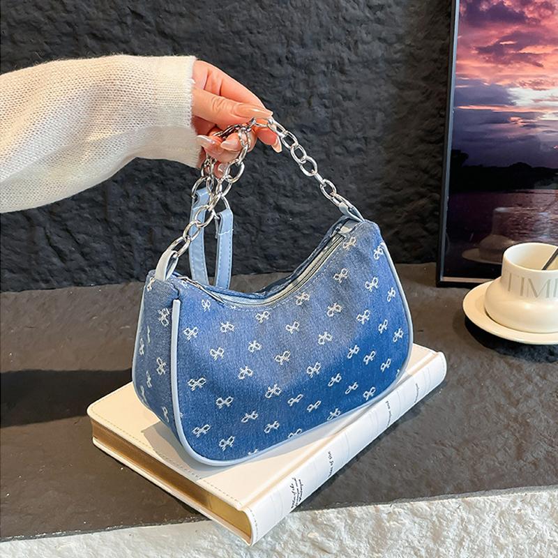Women Shoulder Bag Fashion Denim Shoulder Bag, Simple Solid Color Handbag, Women's Chain, Underarm Hand, Women's Bag