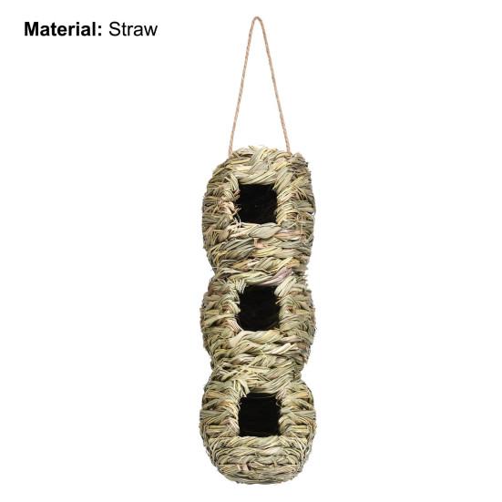 Yousheng Bird Nest 3 Holes Windproof Portable Natural Woven Hanging Bird House Bird Supplies