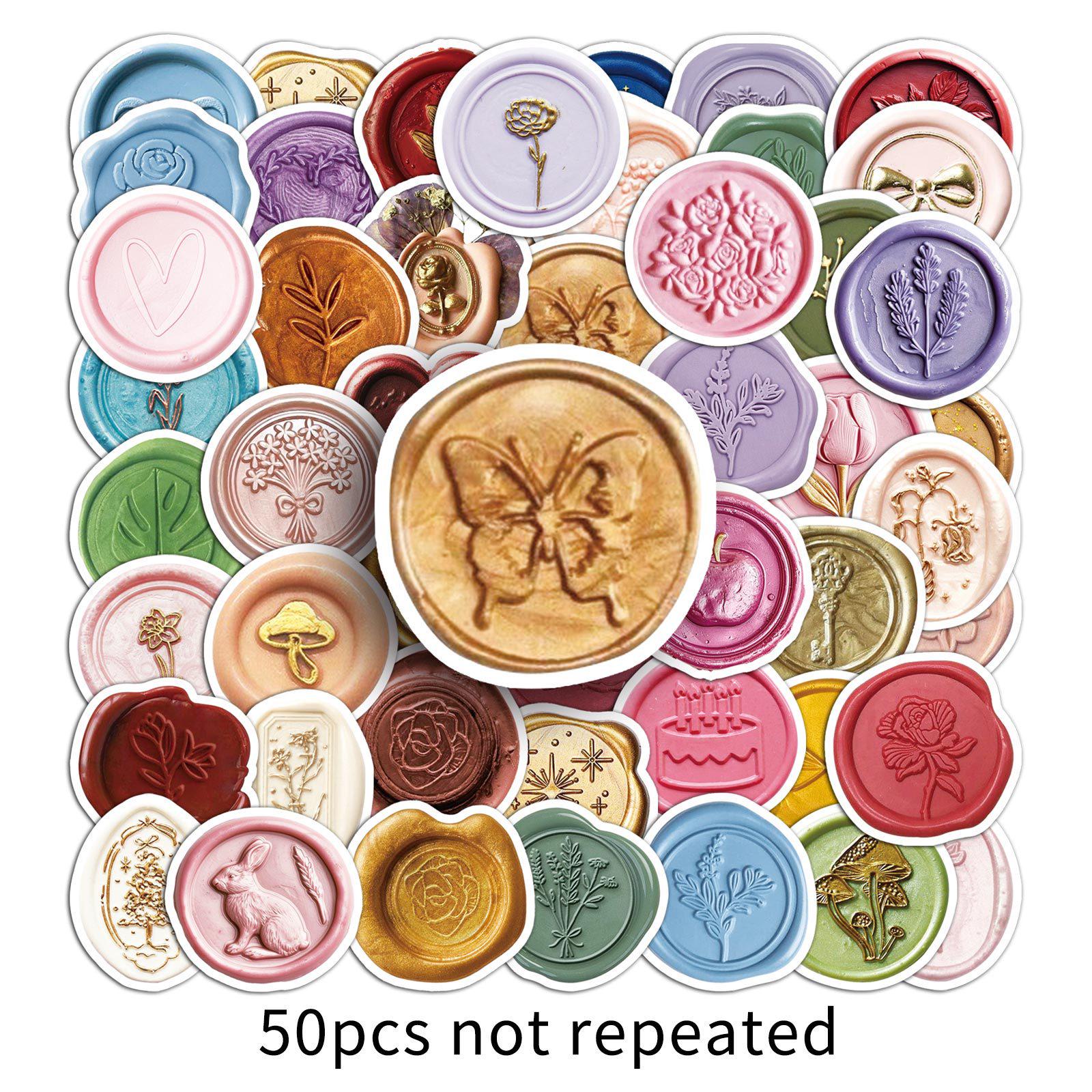 

50 Wax Seal Stamps: Elegant Waterproof Graffiti Stickers for Notebook, Photo Album, Luggage Decoration