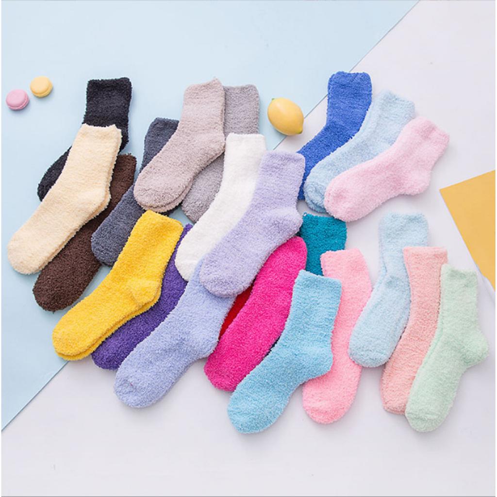 Ladies' Warm Plush Socks, Floor Socks, Candy Colored Medium Socks