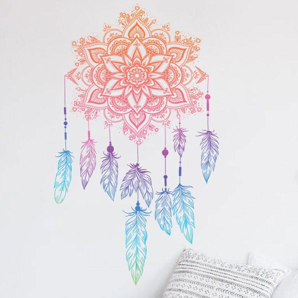 4pcs/set Wallpaper Bohemian Art Sticker Home English Wall Decal Lotus Feather Sticker  Bohemian