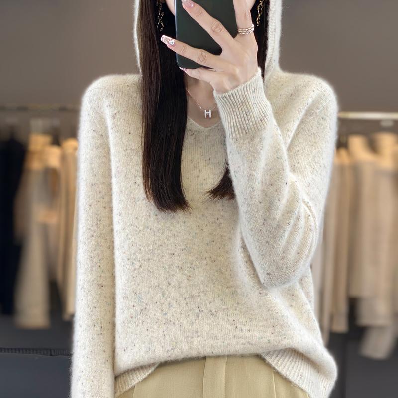 Damer Strikket Hettegenser 100% Ull Genser MODERN NEW SAGA Vinter Strikket Pullover Genser Myke Varme Ullgensere Jumper Strikket Topp