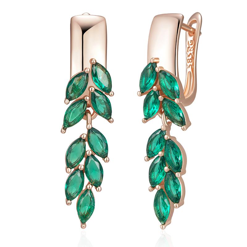 

Серьги-подвески из зеленого листа с цирконием для женщин, розовое золото, роскошные ювелирные изделия, подарок невесте, свадебные серьги зелёный