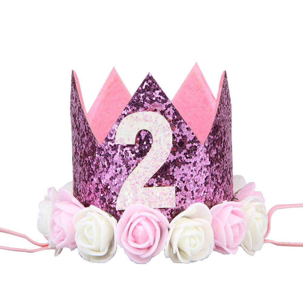 Cross-Border 1st Birthday Crown Headband: Princess Gold & Pink Party Accessory for Girls