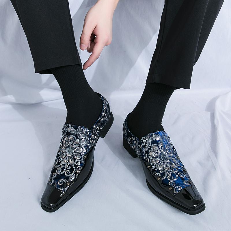 Embroidery Dress Shoes Man Loafers High-Quality Leather Men's Knight Shoes Comfortable Slip-On Wedding Shoes Men Zapatos Hombre