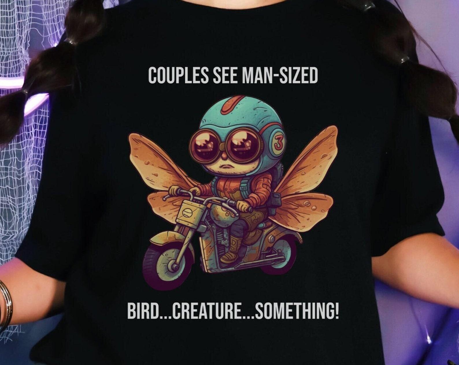Mothman Motorcycle T-Shirt: Funny Cryptid Tee, X-Files Gift 4XL