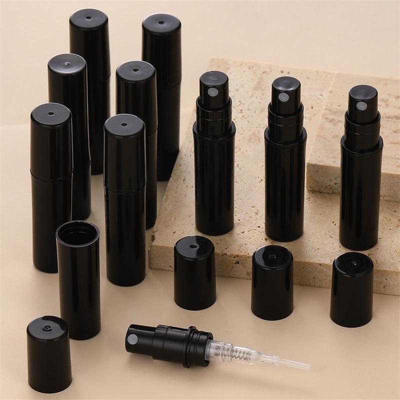 10/100pcs 2ML 3ML 5ML Black Portable Plastic Spray Bottle Perfume Bottle Atomizer Mini Sample Test Tube Thin PET Vials Wholesale