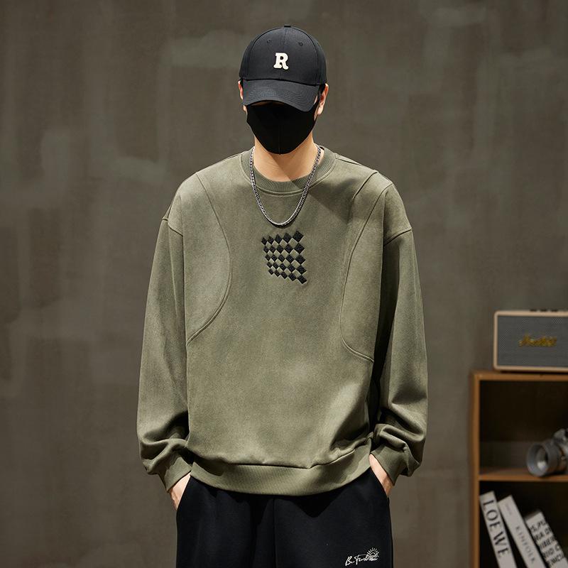 Men s American-Style Patchwork Hoodie - Trendy Long Sleeve Autumn Pullover Large зелёный