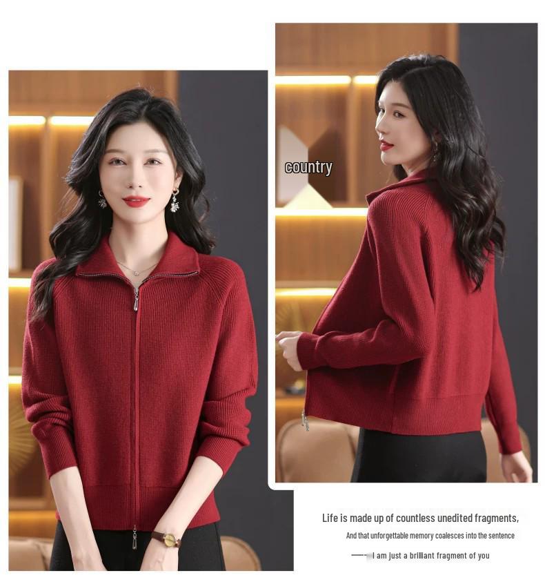 2026 New Style High-End Lapel Knit Cardigan: Versatile Thickened Double Zipper Casual Coat