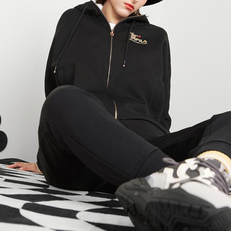 Fila Printed Sports Casual Knit Hooded Jacket Women Jackets Black F11W218505FBK
