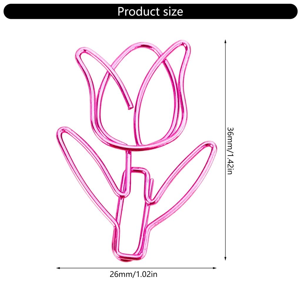 20 Pcs Lovely Decorative Paper Clips Tulips Shape Bookmarks Metal Planner Clips Office Clips for Stationery Lovers