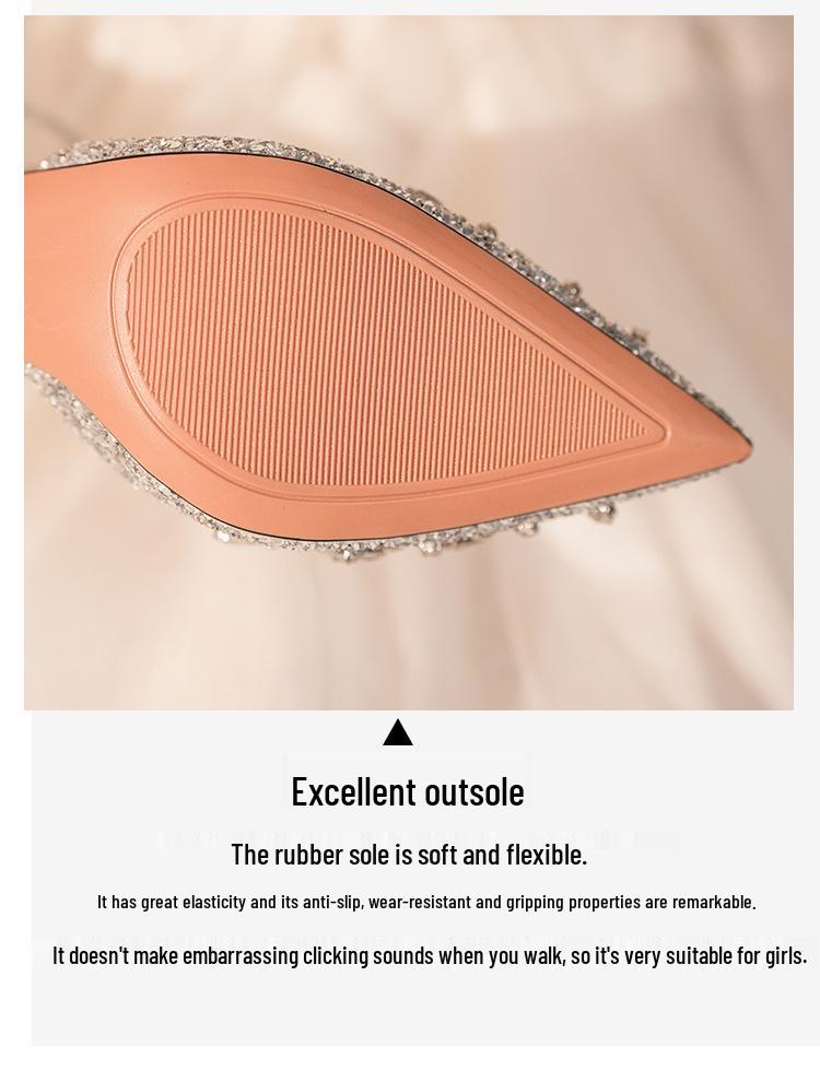 Élégants Talons Hauts à Paillettes avec Une Bride en Strass – Parfaits pour les Mariages et les Banquets