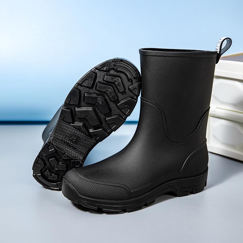 

Men s Wear-Resistant Rubber Rain Boots: Mid-Calf, Anti-Slip, Waterproof Slip-On Shoes for Fishing & Construction. 40