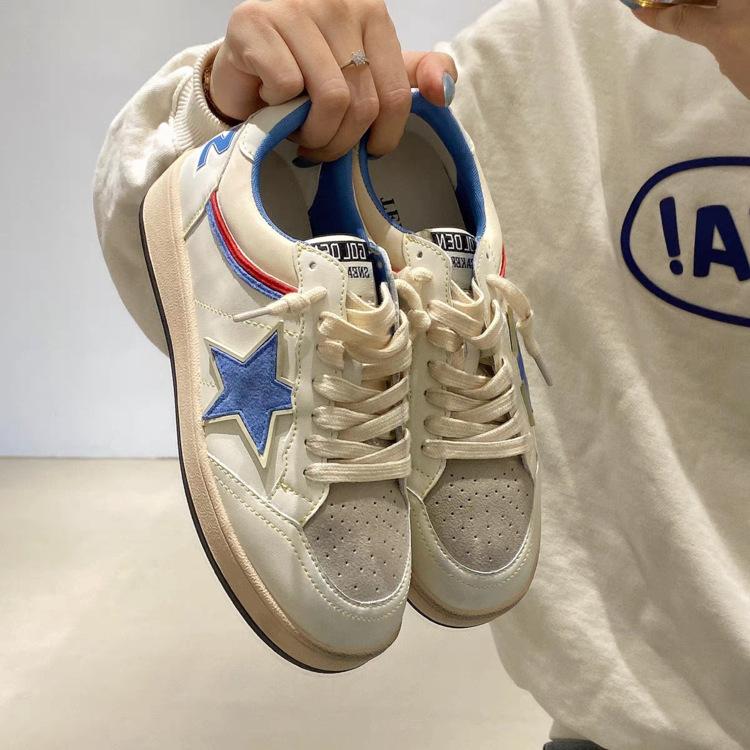 

Кожаные повседневные спортивные туфли, сочетание цветов звезды, внутренняя платформа для увеличения роста, маленькие белые туфли, американская моральная подготовка, старые маленькие грязные туфли, кеды 40 синий