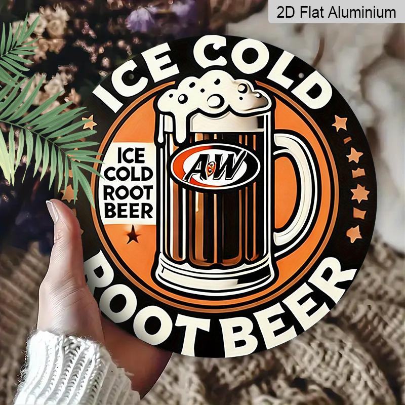 2D Flat, 1pc Vintage Root Beer Metal Wall Sign - Retro Diner Style, 7.87" Round Aluminum Sign for Home, Garage, Cafe, for Cave - Nostalgic 1950s Soda