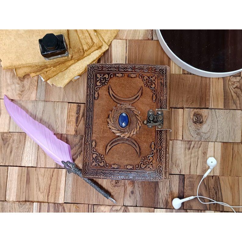Triple Moon Lapis Leather Journal: Antique Spell Book Grimoire