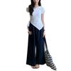 Summer new Korean version fashion design sense fungus edge slanted shoulder short-sleeved T-shirt women's slim irregular strap top
