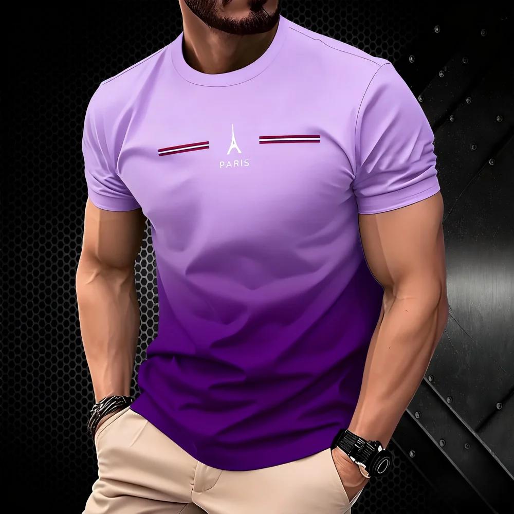 Sommer Herren 3D Farbverlauf Bedrucktes T-Shirt Einfach Paris Personalisiert Mode Rundhals Mode Trendig Sport Täglich Lässig Sport Kurzarm Oberteile