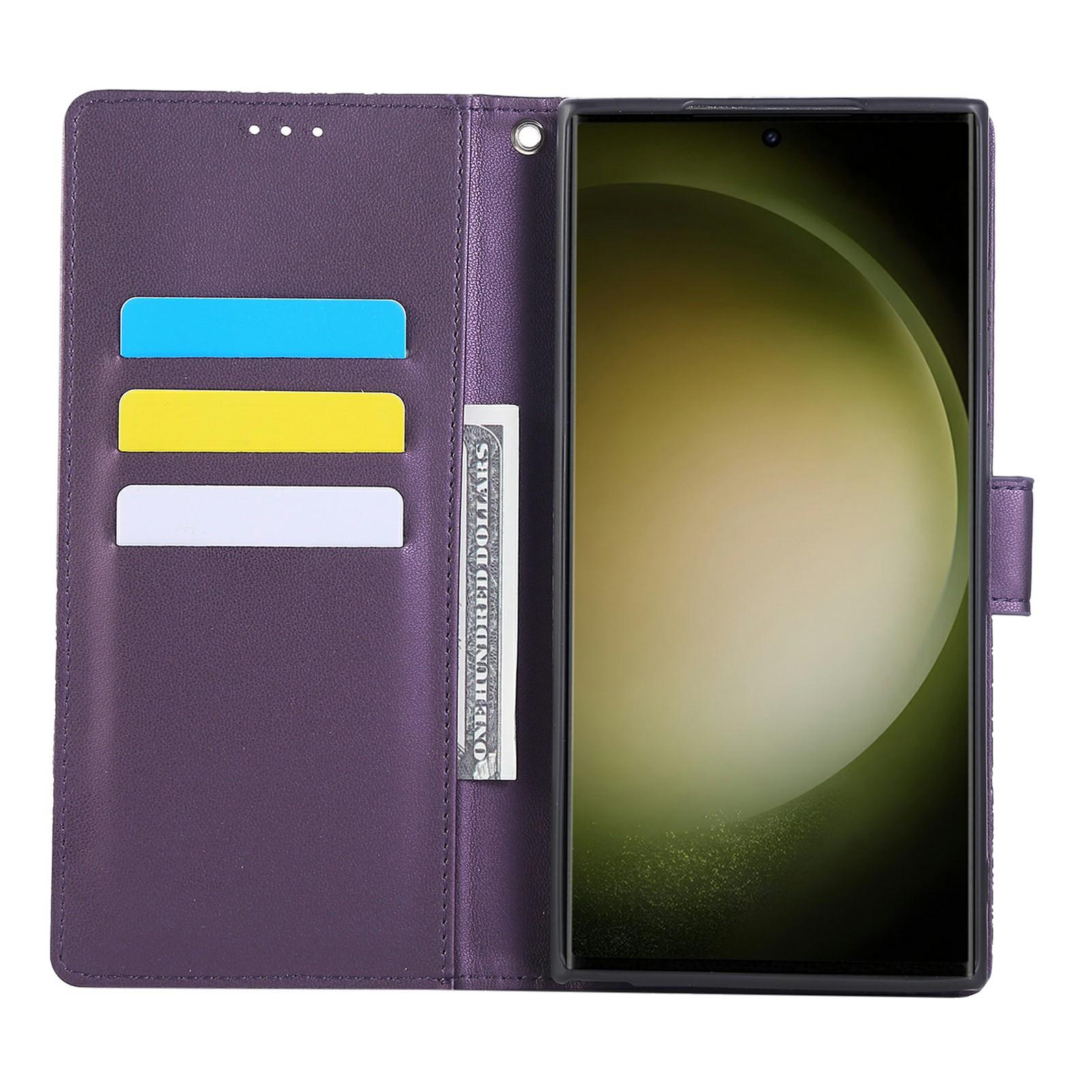 

For Samsung Galaxy S23 Ultra Case Rose Flower PU Leather Wallet Phone Cover with 3 Card Slots Blue