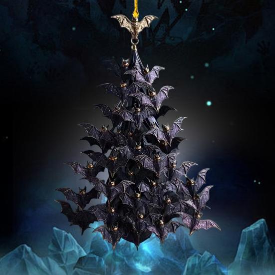 Bat Swarm Tree Ornament Black Bat Stack Hanging Decoration Gothic 2D Flat Acrylic Flying Bat Pendant for Yard Porch Halloween Home Decor