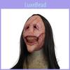 Halloween Skräckdemonmask Med Långt Hår Rödansiktig Djävulsmask Med Blottade Tänder