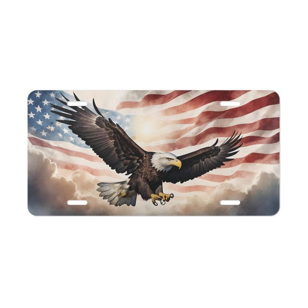 

Vintage Metal Tin Sign American Eagle American Flag Cloudy Sky Wall Art Home Decor 12x6in