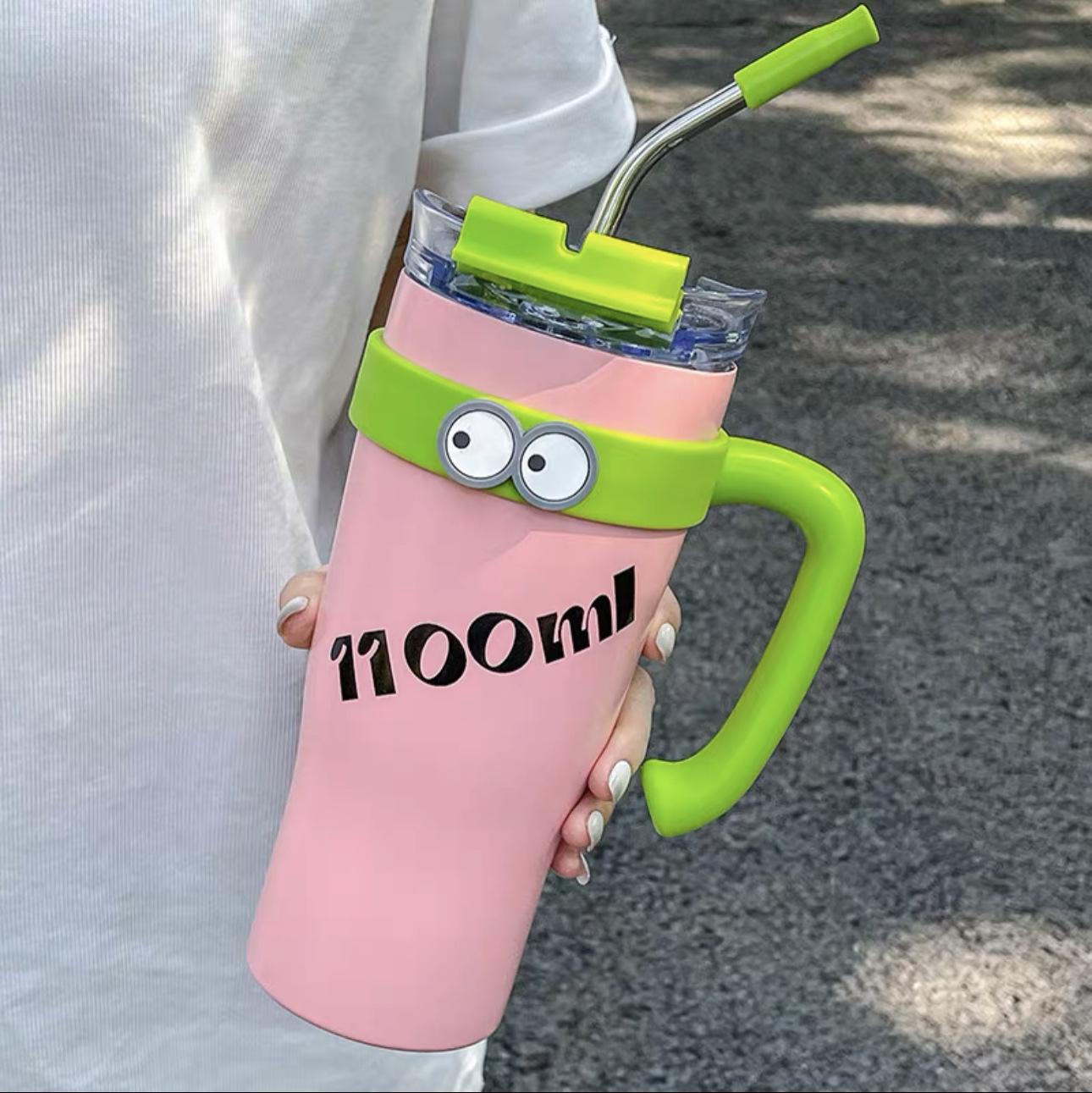 

1100ml Dual Drink Vacuum Flask with Straw Car Thermal Cup Keeps Cold and Heat High Capacity Thermos Bottle Travel Coffee Cup 1100ml