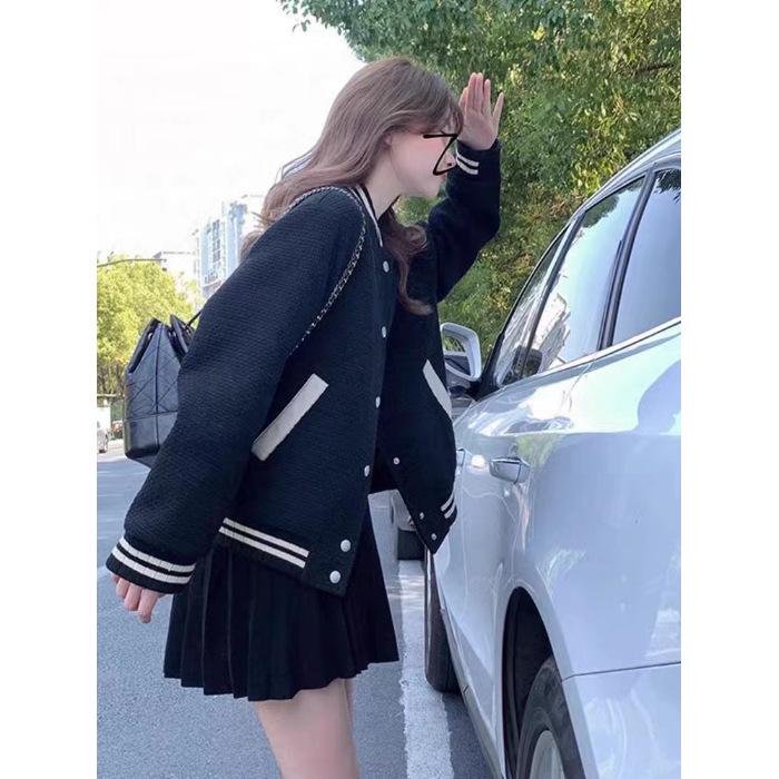 2023 Autumn Women s Vintage Black Workwear Baseball Jacket - New Arrival & Hot Seller XL