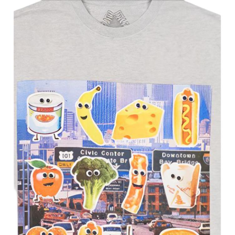 Palace Vegetable Cartoon Print Short Sleeve T-Shirt Unisex Tops Grey-Marl P12TS019
