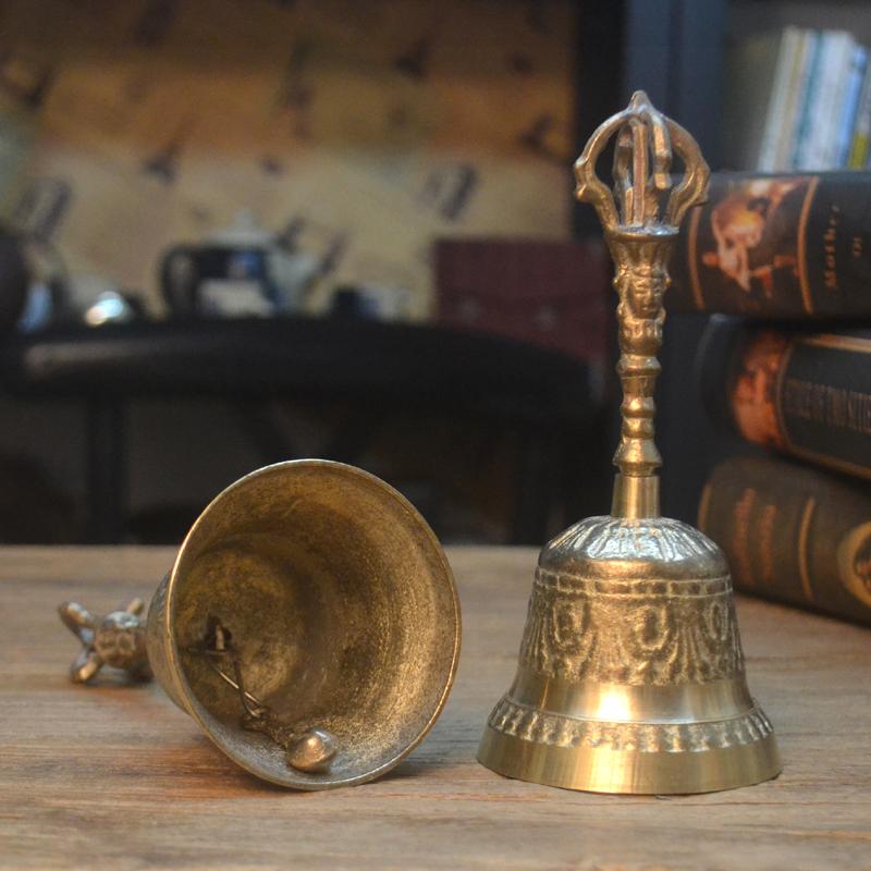 Brass Bells Retro Wind Chimes Tibetan Meditation Hand Bell Sound Healing Buddhist Decoration Children'S Percussion Instruments