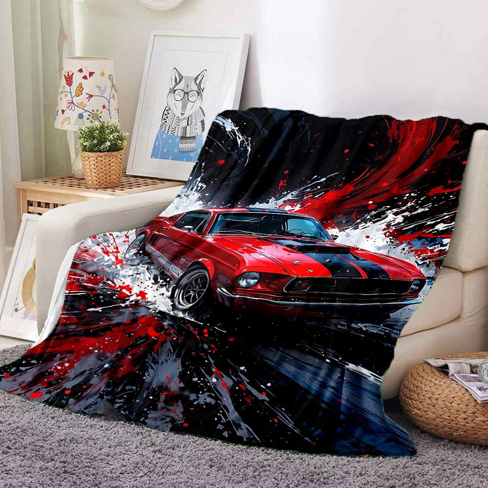 1pc Classic Muscle Car Flannel Blanket [Cozy Throw Blanket] For Sofa, Bed, Travel, Camping, Livingroom, Office, Couch, Chair, And Bed