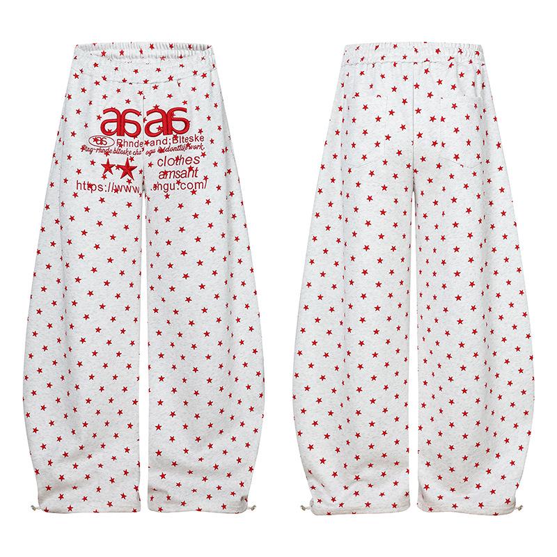 

American Trendy Unisex Star Print Wide-Leg Pants with Embroidered Letter Design Medium светло-серый