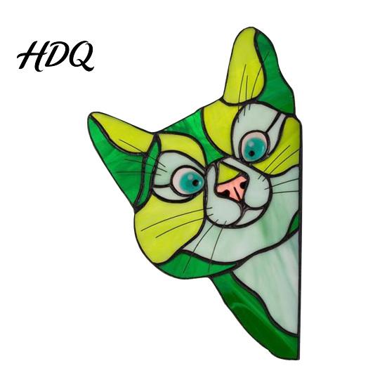 Sunlight Catching Cat Sticker Stained Glass Window Cling Vintage Colorful Kitty Decal Removable Static Cling for Door Wall Car UV-Resistant