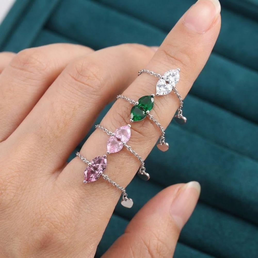 Double Heart Adjustable Chain Ring Minimalist Elegant Women Link Chain Ring Exquisite Simple Finger Jewelry Girls Gift