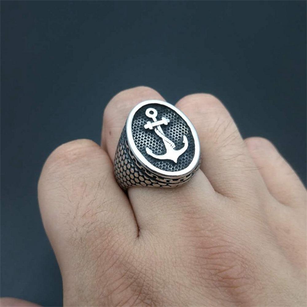 Europe and The United States New Retro Punk Men's Ring Trend Personality Fashion Navy Anchor Men's Ring Birthday Party Jewelry