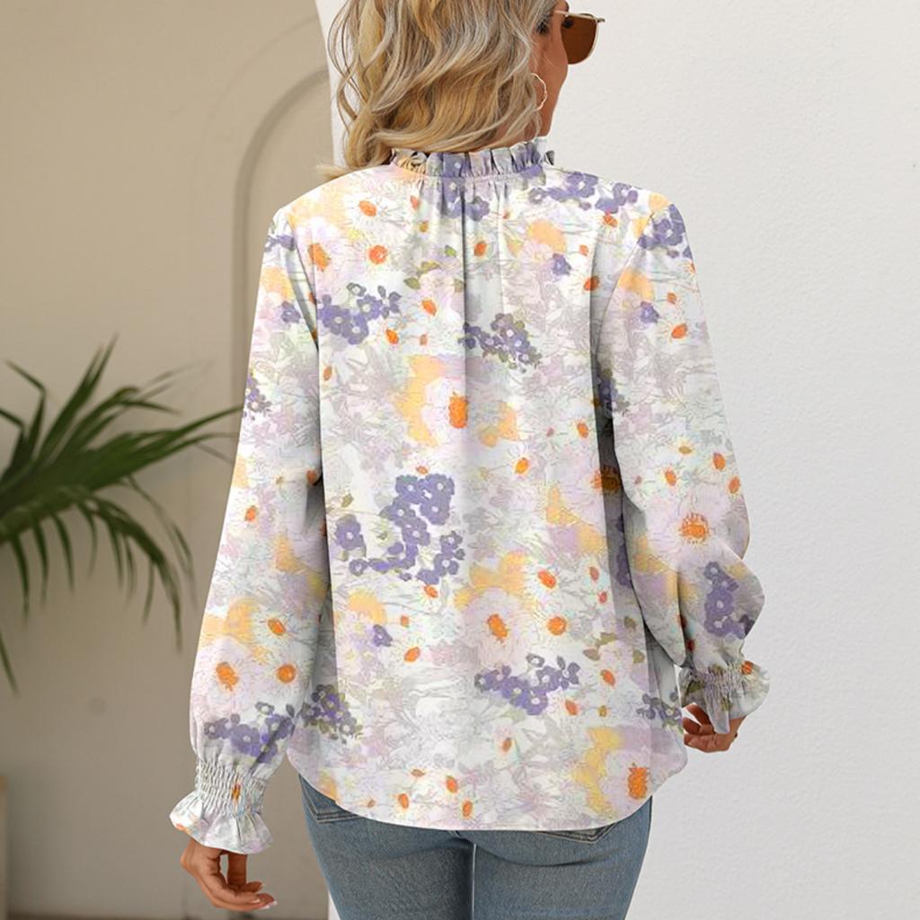 Autumn Women's Ruffled Loose Print Casual Shirt