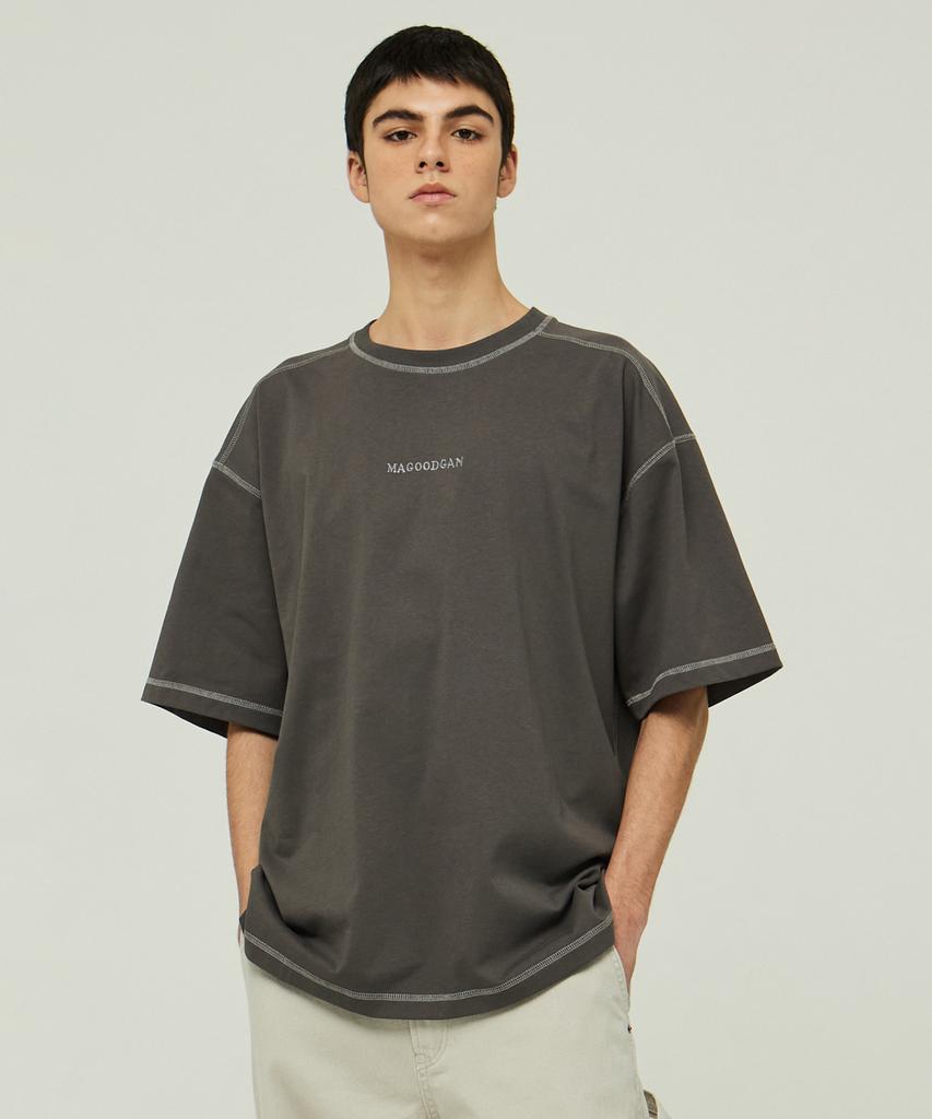 MAGOODGAN Swagver 3579 Overlock Oversized Dark Gray Short Sleeve Tee