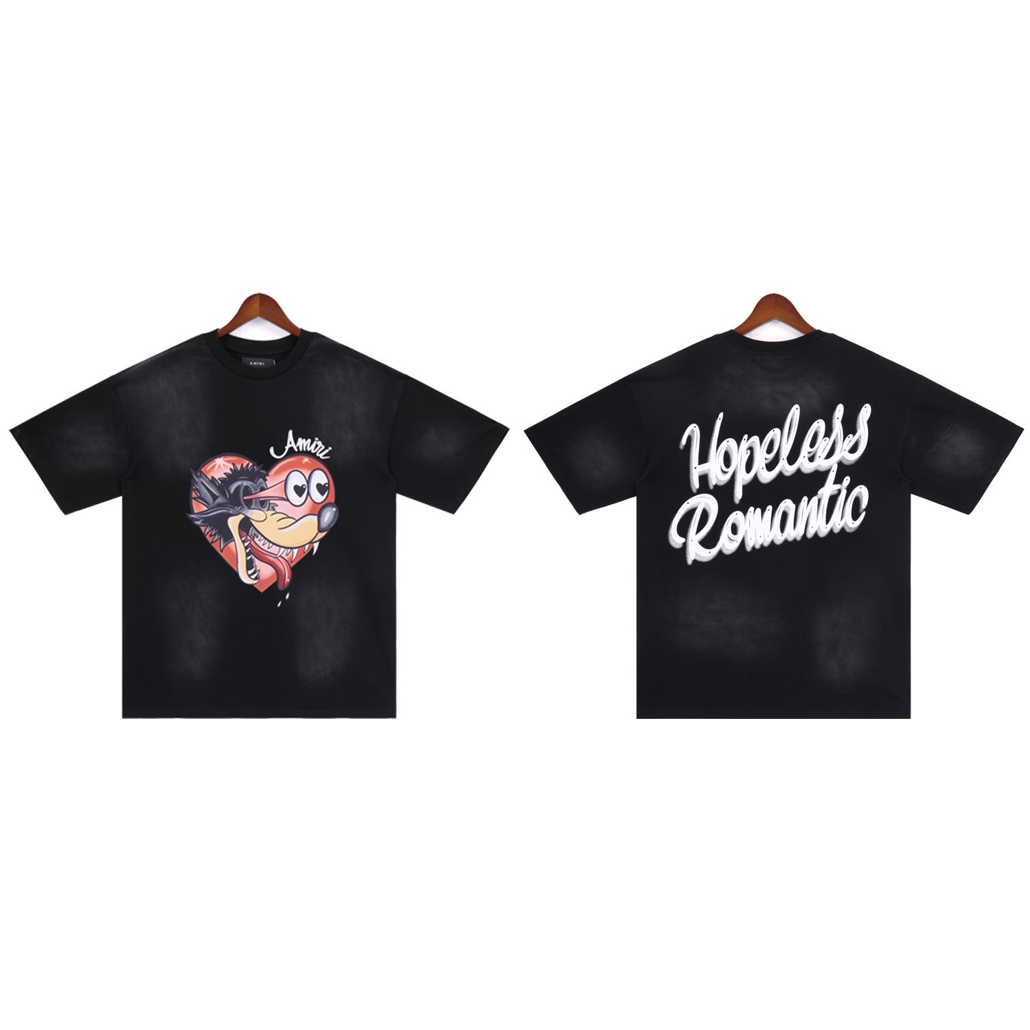 

Літо 2025 Нова AMIRI Hopeless Romantic Прання Колір Спрей Вода Чоловіча та Жіноча Вільна Високоякісна Бавовняна Футболка Великого Розміру S