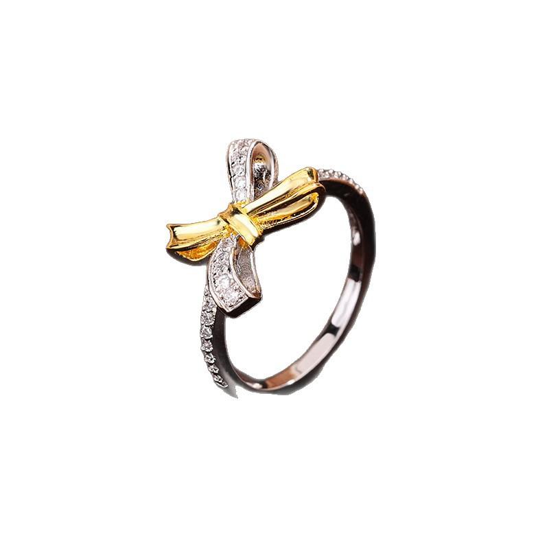 Full Diamond Bow Ring Female Tide Personality Temperament High Sense Versatile Index Finger Ring