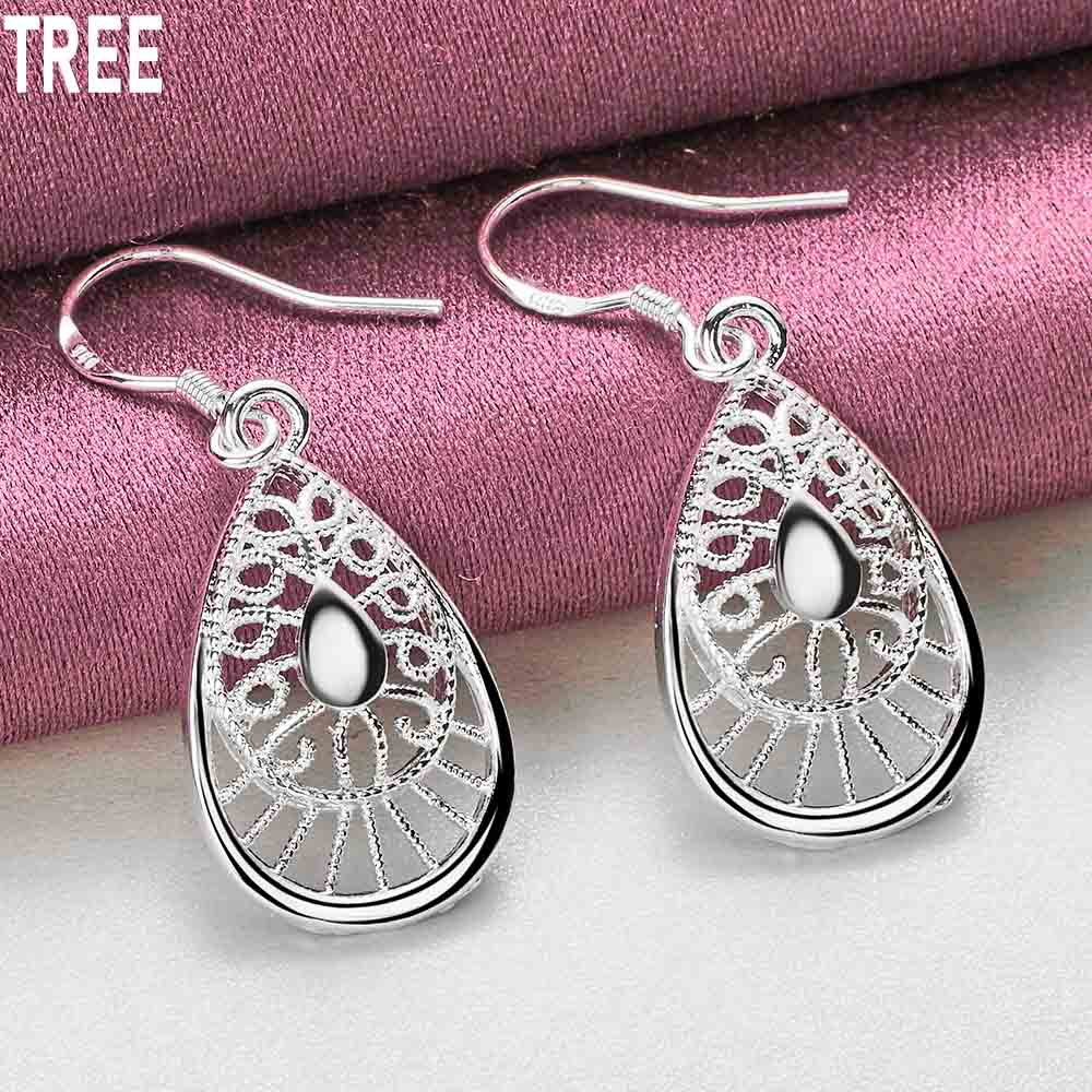 925 Sterling Silver Droplet Shaped Pendant with Piercing Earrings Fashionable Wedding Jewelry