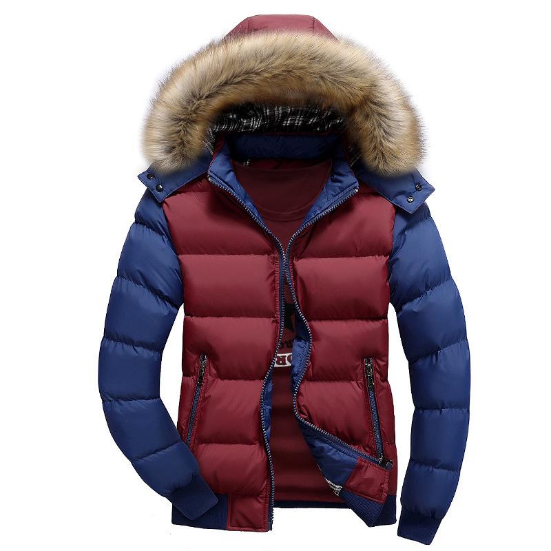 Cappotto da uomo con cappuccio e collo in pelliccia, caldo in cotone - Capispalla casual alla moda