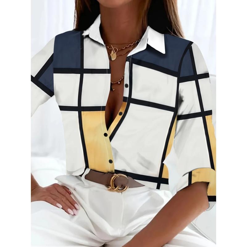 Elegant Ladies Fashion Blouse 2026 Spring & Autumn Digital Chain Printing Shirt Commuter Slim Office Women's Blouse