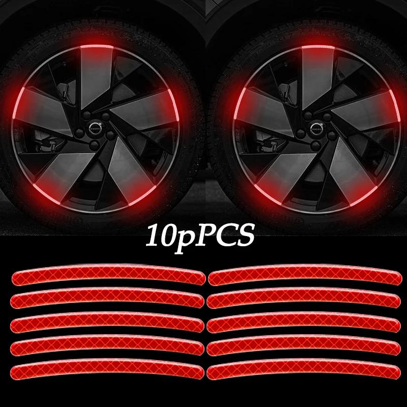 New 10pcs Car Wheel Hub Reflective Sticker Tire Rim Reflective Strips Luminous Sticker for Night Driving Car-Styling Accessories