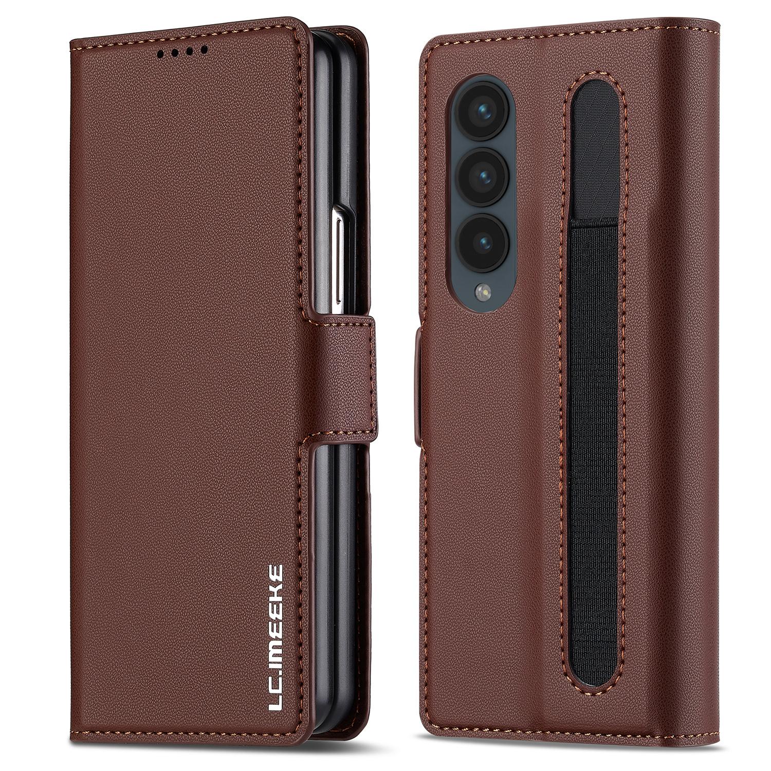 

LC.IMEEKE L1 For Samsung Galaxy Z Fold3 5G Stand Case Texture PU Leather Wallet Phone Cover Brown