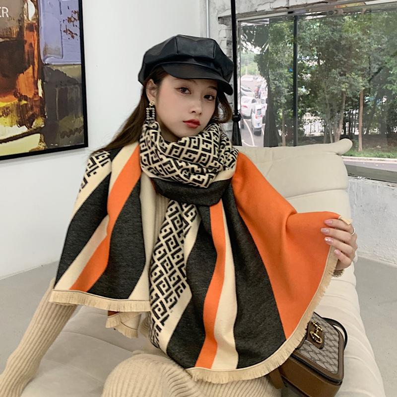 New Imitation Cashmere Scarf for Women Korean Style Autumn and Winter Warm Scarf British Fashion F Letter Long Shawl