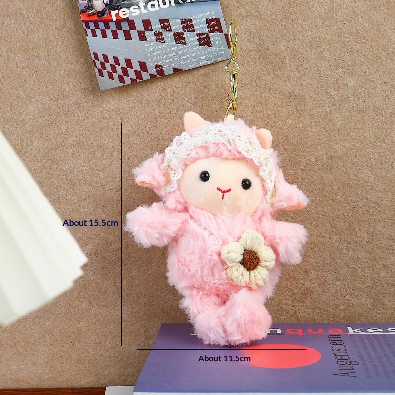 Soft Touch Fluffy Lamb Plush Keychain Cute Lace Flower Decor Bag Charm for Holiday Gifting